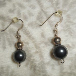 Grey Pearl Bead Dangle Earrings